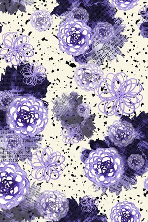水彩 花卉 报纸 拼贴印花花型图片