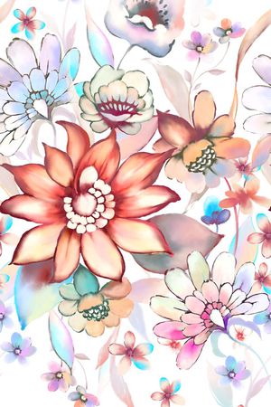 手绘水彩印花花型图片