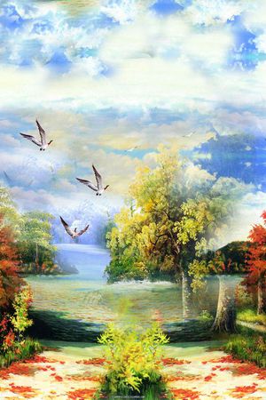 ♥红桃A〖景观风景〗印花花型图片