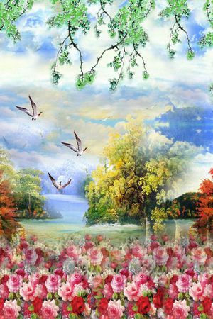 ♥红桃A〖景观风景〗印花花型图片
