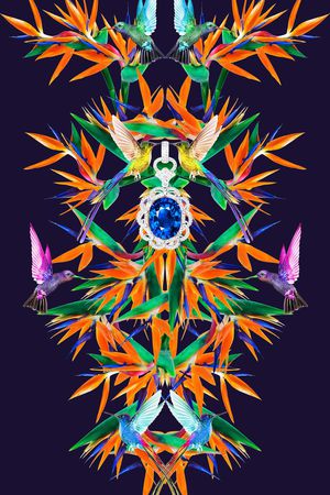 天堂鸟花印花花型图片