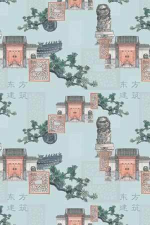 东方建筑印花花型图片
