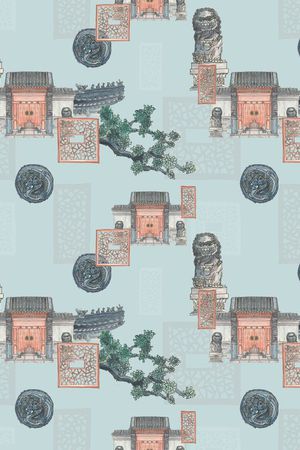 东方建筑印花花型图片