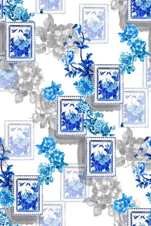 工笔花卉印花花型图片