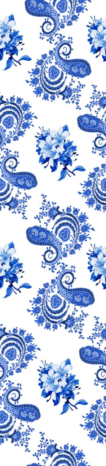 349509-欧式青花瓷风格纯手绘古典佩斯利腰果
