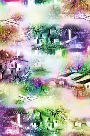 山水画印花花型图片