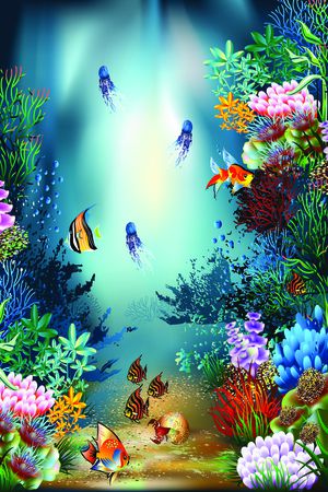 海底世界  海鱼 珊瑚 定位花印花花型图片
