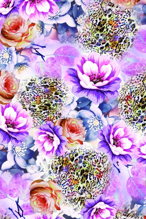 豹纹  手绘花印花花型图片