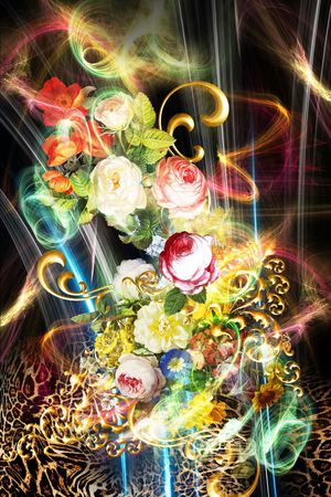 数码 豹纹 花卉印花花型图片