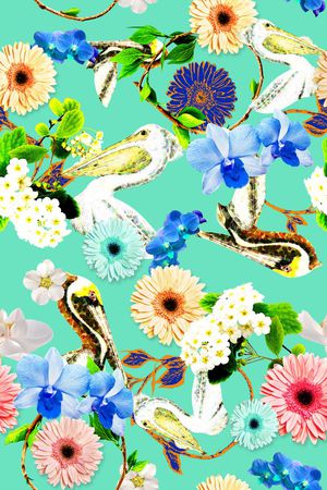 大气花 鸟组合女装印花花型图片