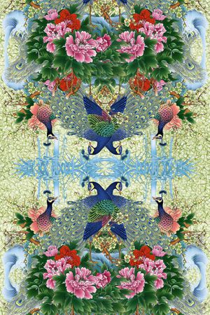 孔雀印花花型图片