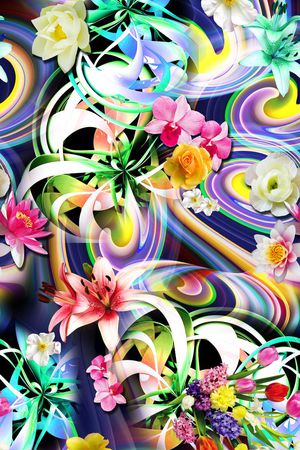 数码3D抽象花卉印花花型图片