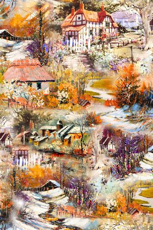 风景油画印花花型图片