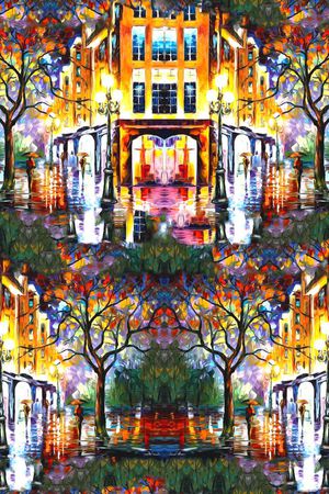 油画建筑印花花型图片