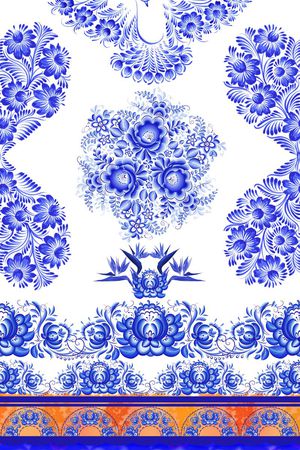 靛蓝花卉印花花型图片