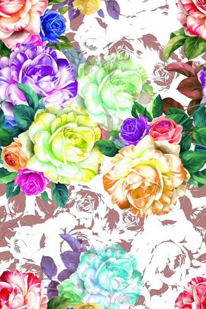 鲜艳的手绘花卉印花花型图片