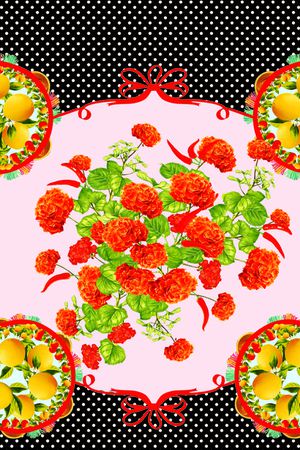 橙与花印花花型图片