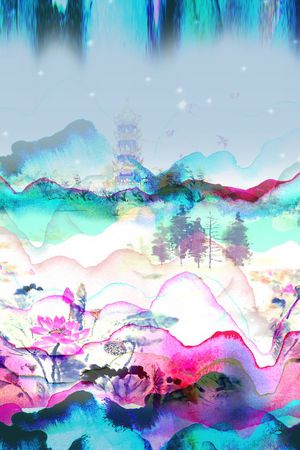 风景 风景画 荷花 山水 水墨 水墨画 国画印花花型图片