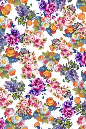 彩色 油画 立体 花卉组合印花花型图片