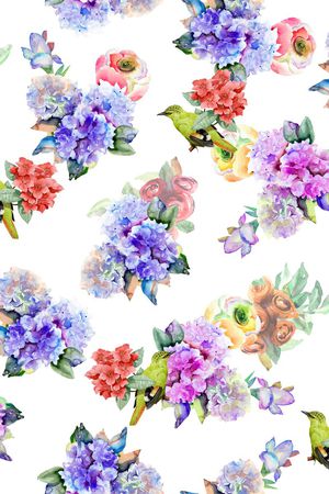 手绘花鸟印花花型图片
