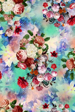 油画组合花印花花型图片