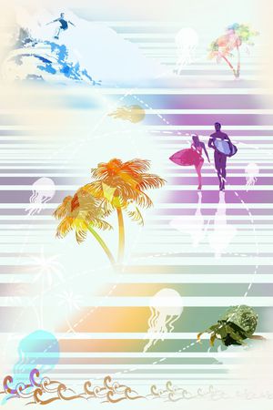 热带风情印花花型图片