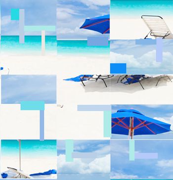 416348- 沙滩度假方格像素数码印花 