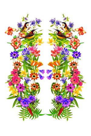 手绘花鸟印花花型图片