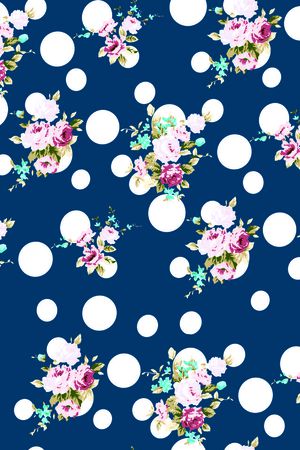 圆点加玫瑰花印花花型图片