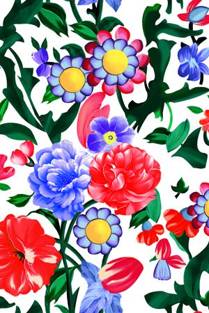 彩色花黑色叶印花花型图片