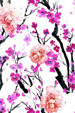 手绘牡丹印花花型图片