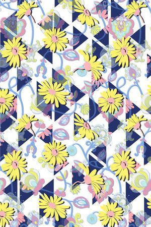 雏菊 藤蔓 三角 几何 叠加 错位 3d印花花型图片