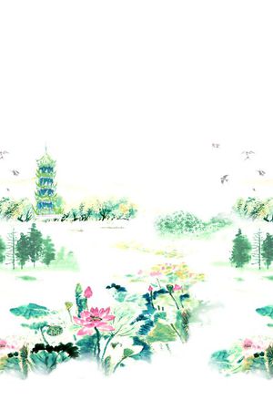 荷花 水墨 国画 中国风 荷塘月色印花花型图片