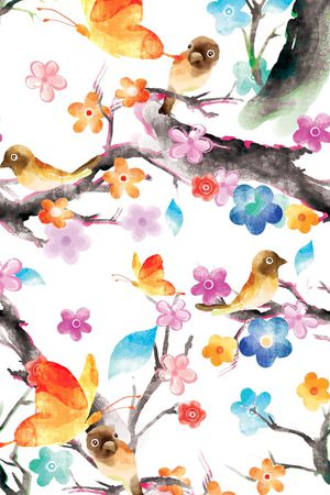 花 鸟 枝干印花花型图片