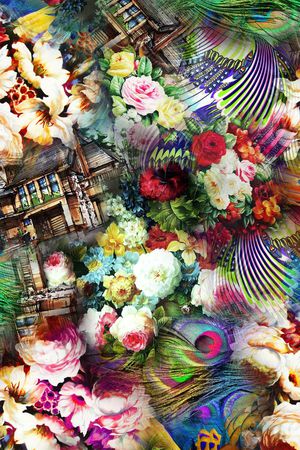 手绘油画印花花型图片