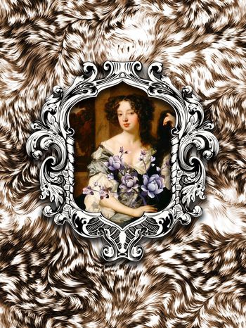 426765-真皮毛豹纹画框油画美女花卉组合女装