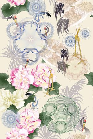 丹顶鹤印花花型图片