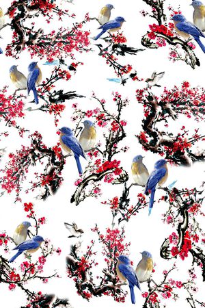 中国风喜鹊梅花印花花型图片