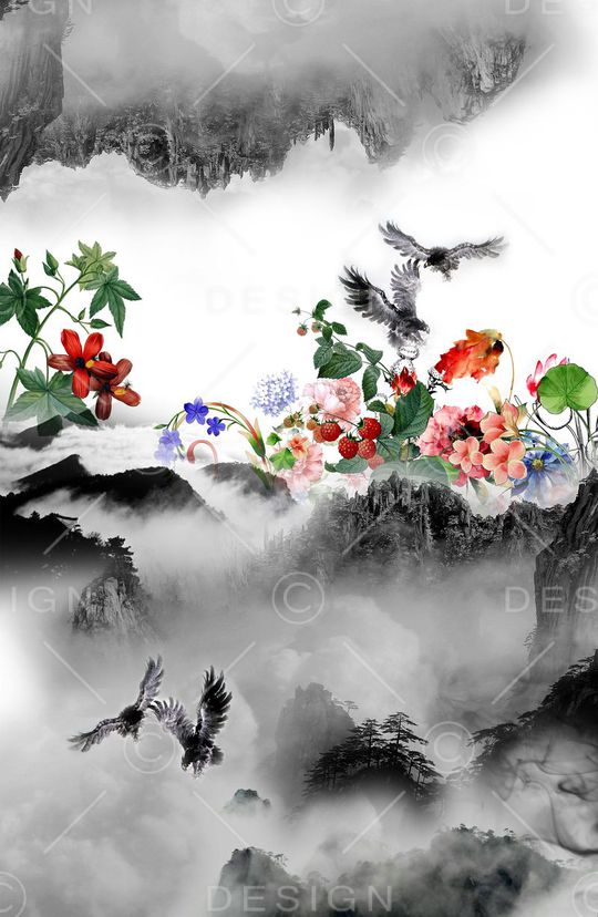 风景照片印花花型图片