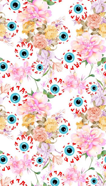 431616-创意手绘花卉卡通眼珠组合数码印花