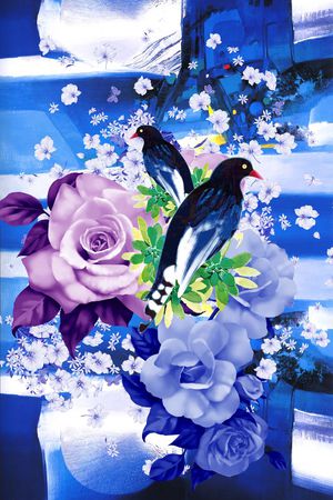 抽象色块印花花型图片