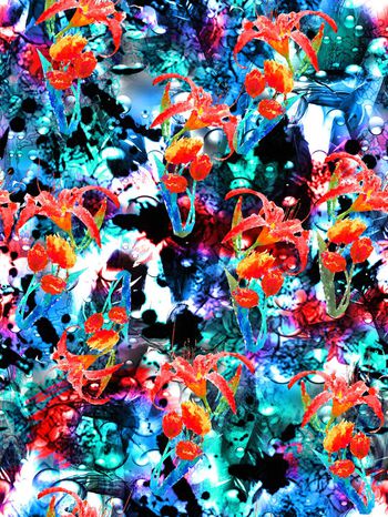 433471-时尚抽象水彩底纹百合花卉