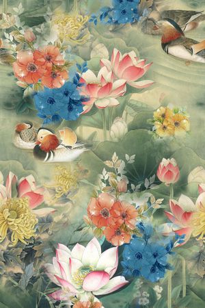 工笔花鸟印花花型图片