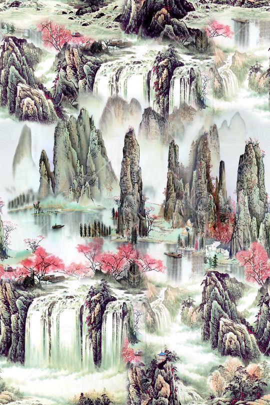 山水画印花花型图片