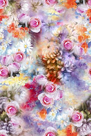 手绘水彩花印花花型图片