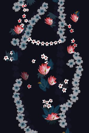 全手绘2015大牌走秀花朵裙子印花花型图片