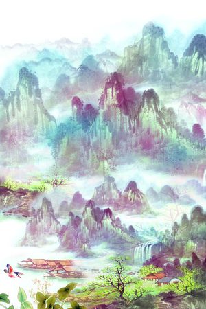 中国风水墨画印花花型图片