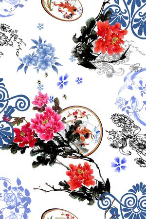 中国风花印花花型图片