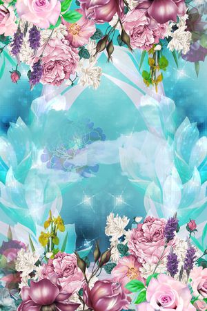梦幻天空冷色调印花花型图片
