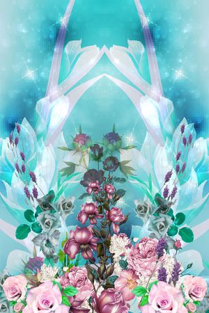 迷幻冷色调蓝色天空印花花型图片